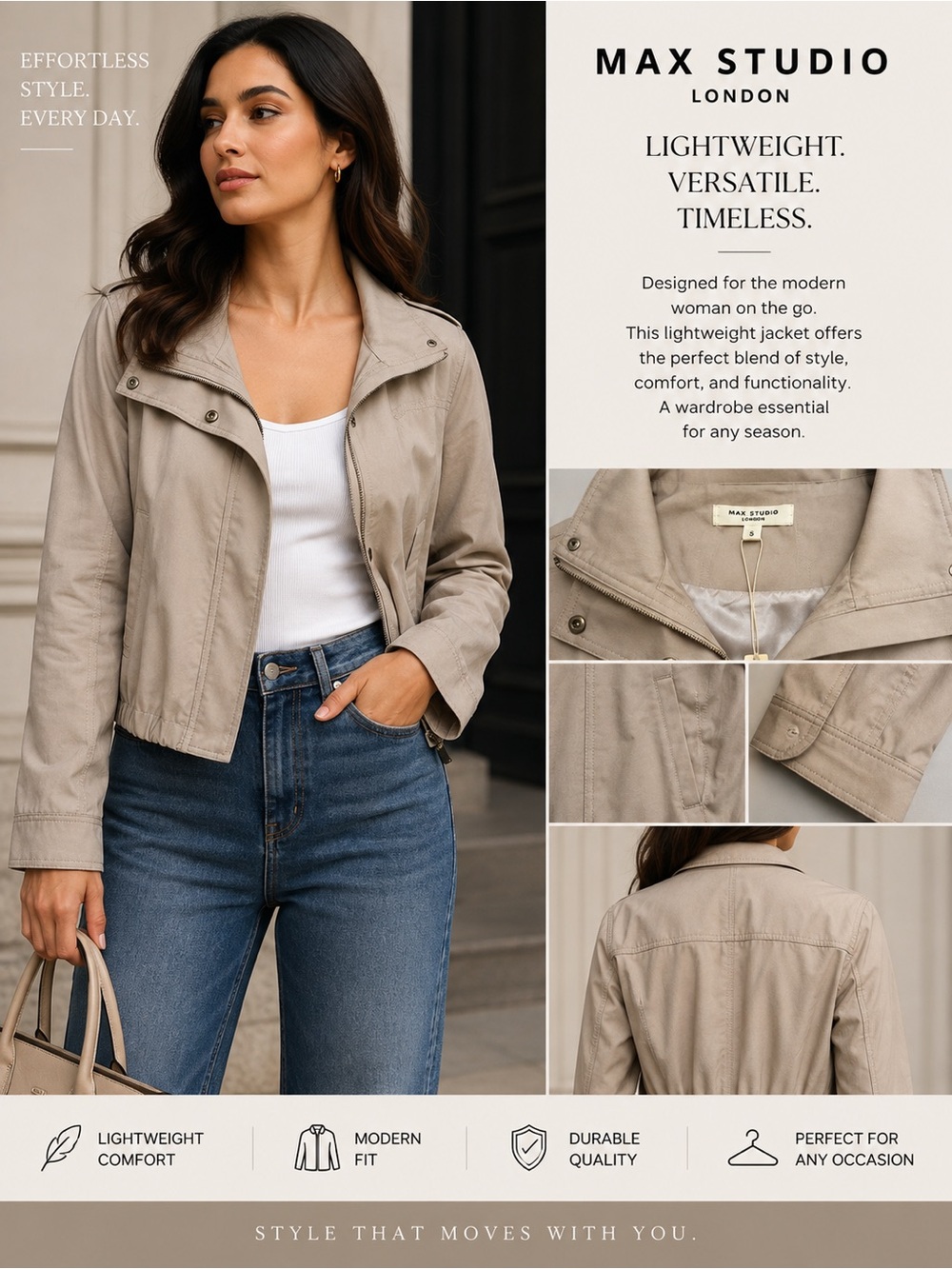Max Studio Lightweight Women's Jacket — Taupe size Small